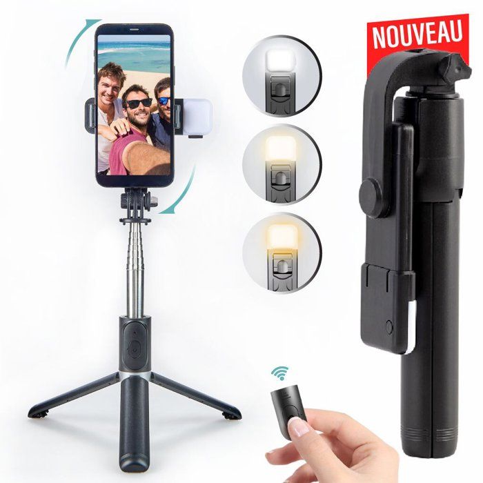 Perche Selfie avec Trépied et Lumière LED