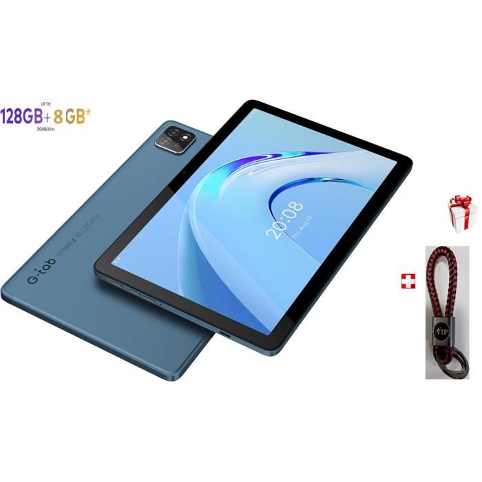 G-Tab Tablette T11 4G 10,1" Ram 8 Go (4+4)stockage128 Go 13Mpx 6580 mAh+Porte cle cadeau couleur selon la disponibilité-Bleu