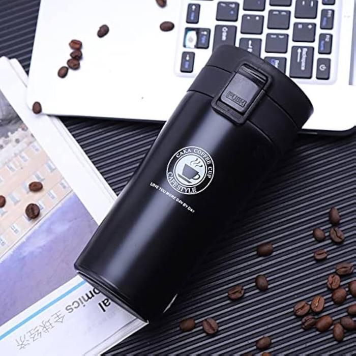 Thermos à café ou thé avec filtre double paroi en acier couleur noir