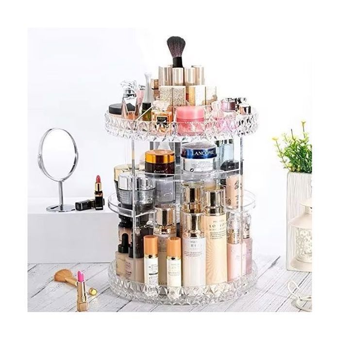 Organiseur de Maquillage Rotatif 360° en Acrylique, Rangement Élégant pour Cosmétiques et Parfums