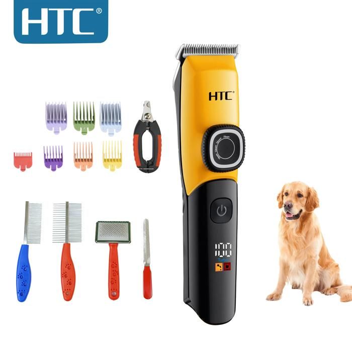 Tondeuse à cheveux - HTC - Professionnelle - Lames en acier - Fonctionnement sans fil - 4 peignes inclus