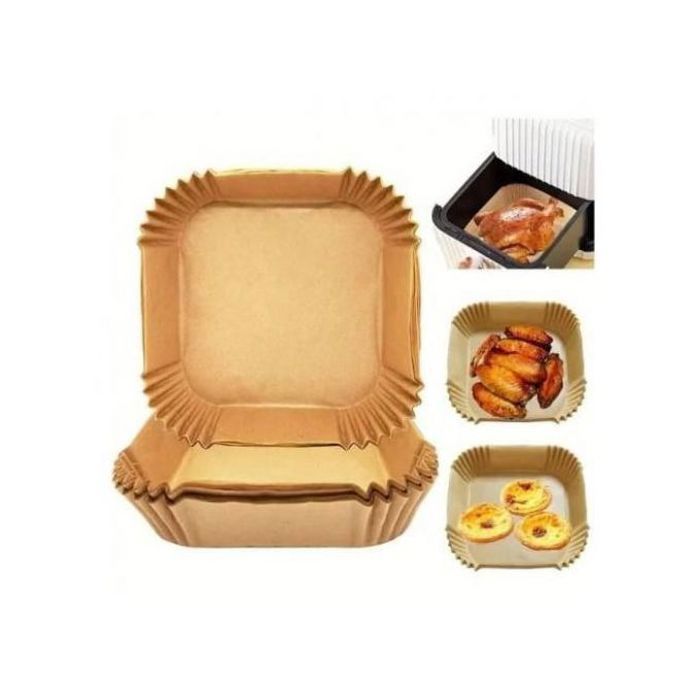 Papier Cuisson Air Fryer - 200 Pièces Forme Carrée  Marron