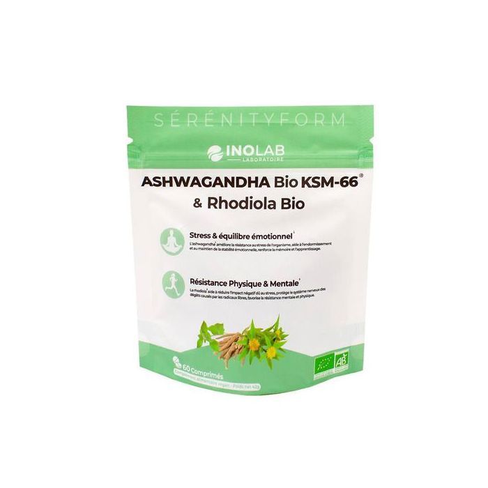 Laboratoire Inolab Complexe anti-stress naturel bio avec Ashwagandha KSM66® & Rhodiola, 60 comprimés - Made in France