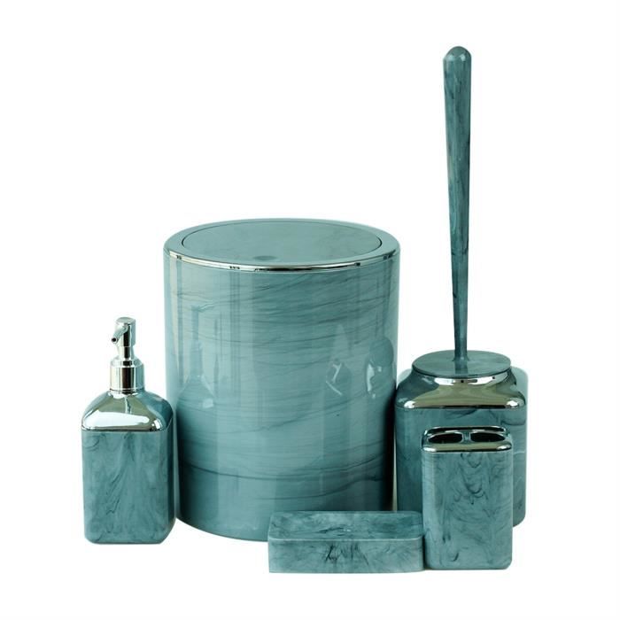 Ensemble de salle de bain - Kosovo carré à motifs en Marbre Bleu 5 Pièces