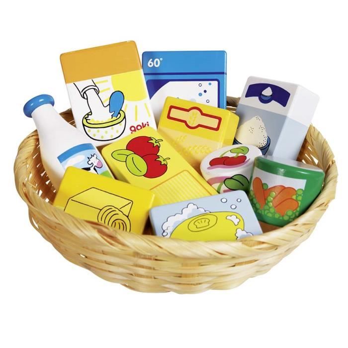 Miniatures pour épicerie - GOKI - Ensemble de produits alimentaires en bois - Pour enfant de 2 ans et plus