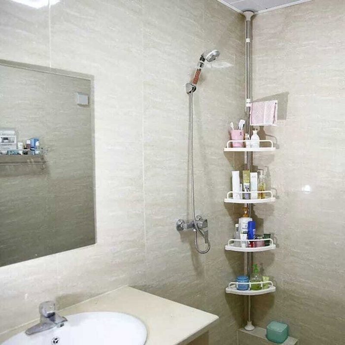 Étagère de coin à 4 niveaux pour salle de bain, Étagère réglable, porte serviette