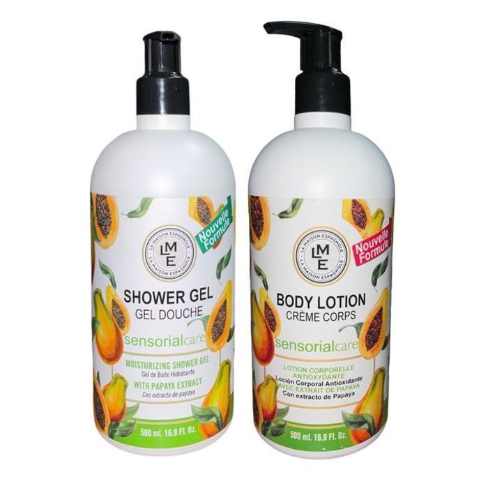 Pack Gel Shower et Body Lotion - LME - Papaye - 500ml - Hydratant - Sans alcool