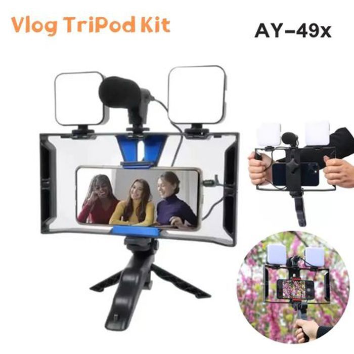 Kit Video-making Vlogger – Trépied – Microphone – double lumière – AY-49X