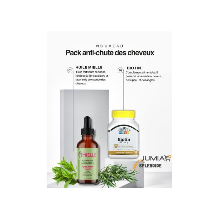 Mielle Organics Pack Anti-Chute des Cheveux Huille Capillaire Mielle + Biotin 800 mg