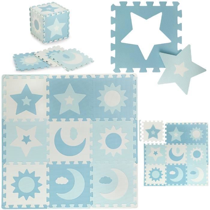 MoMi NEBE Tapis d’eveil – 3D Puzzles en mousse EVA pour Enfant – 90x90cm - Bleu
