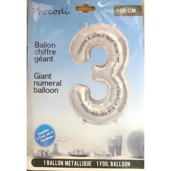 BALLON NUMERIQUE 3 ARGENTE 1M