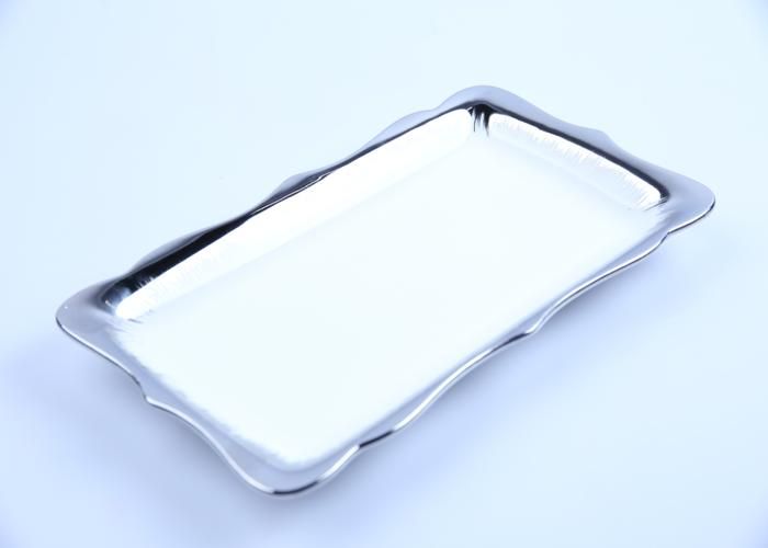 Assiette Plate Rectangulaire - GENERIC - 30,5cm - Porcelaine - Rebord Doré/Argenté - 1 pièce