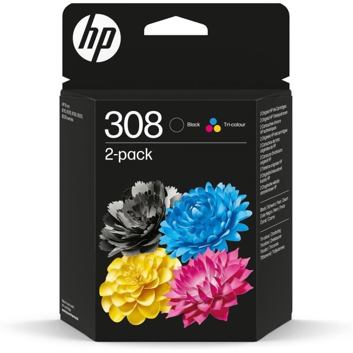 Paket med 2 original HP 308 svarta och trefärgade bläckpatroner (6L6S6UE) för HP Envy 6110, 6120, 6130, 6520, 6530