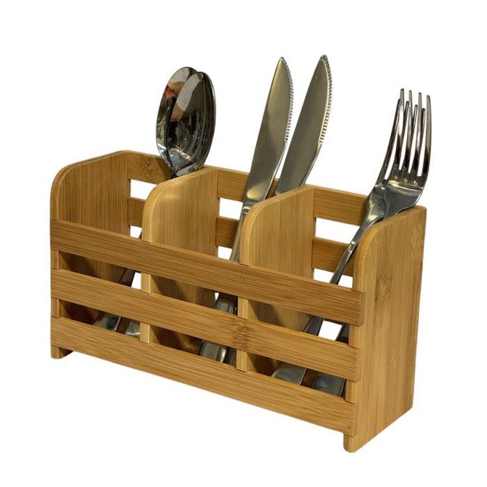 Porte-couverts/ustensiles avec 3 compartiments, bambou