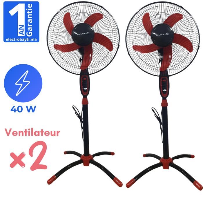 Coldair - Ventilateur posable sur pied - 3 vitesses - 40W - Rouge/Noir