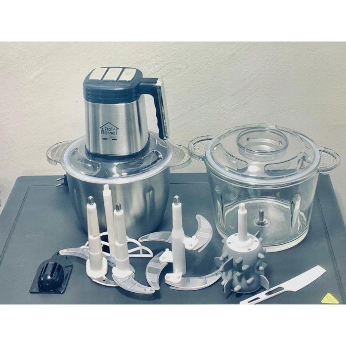 Hachoir - Home Italy - 3L - 2 Bols Inox et Verre - 1000W - Mixeur et Hachoir à Viande
