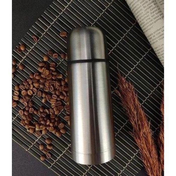 THERMOS DE LUXE GARDE LE FROID ET LE CHAUD 24h- 0,35L COULEUR ARGENTÉ avec pochette en cuir