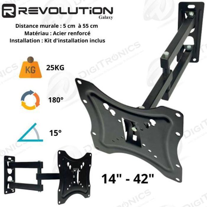 Revolution Support mural TV LED Galaxy N° 117B - 14 à 42 pouces, 25kg, VESA