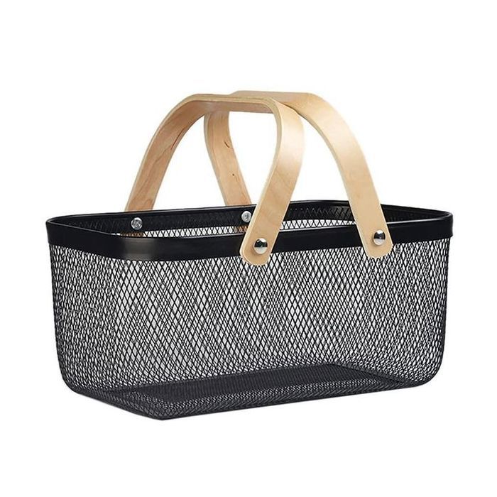Panier Rectangulaire main en bois en Fer Forgé 40/24,5/18cm