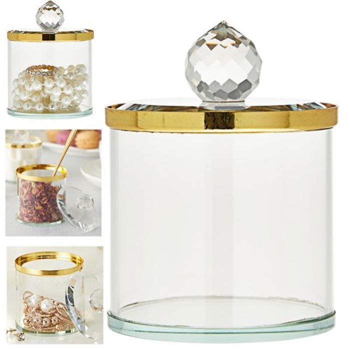 bocal en verre avec couvercle pour bijoux, salle de bain, commode, cuisine