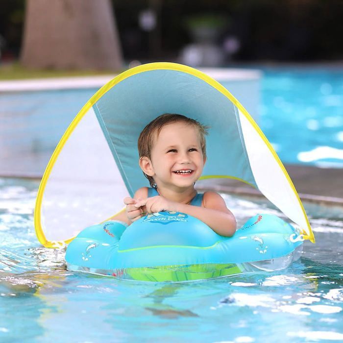 Bouée bébé - KIDSI - Bouée bébé avec pare-soleil - Protection solaire - Confort et sécurité - Design ludique
