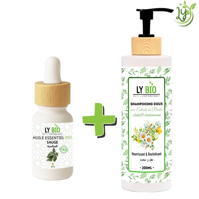 LYBIO PACK HUILE ESSENTIEL SAUGE 10ML + SHAMPOOING AUX EXTRAITS DE PLANTES 200ML - NOURRISSANT & REVITALISANT