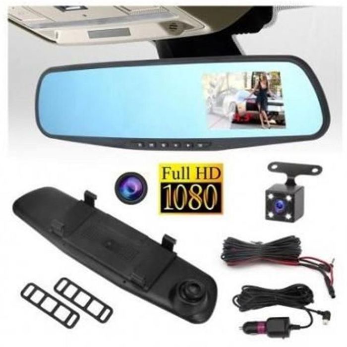 Caméra de voiture DVR Full HD 1080P avec écran 4,3 pouces, caméra avant et arrière pour une sécurité optimale.