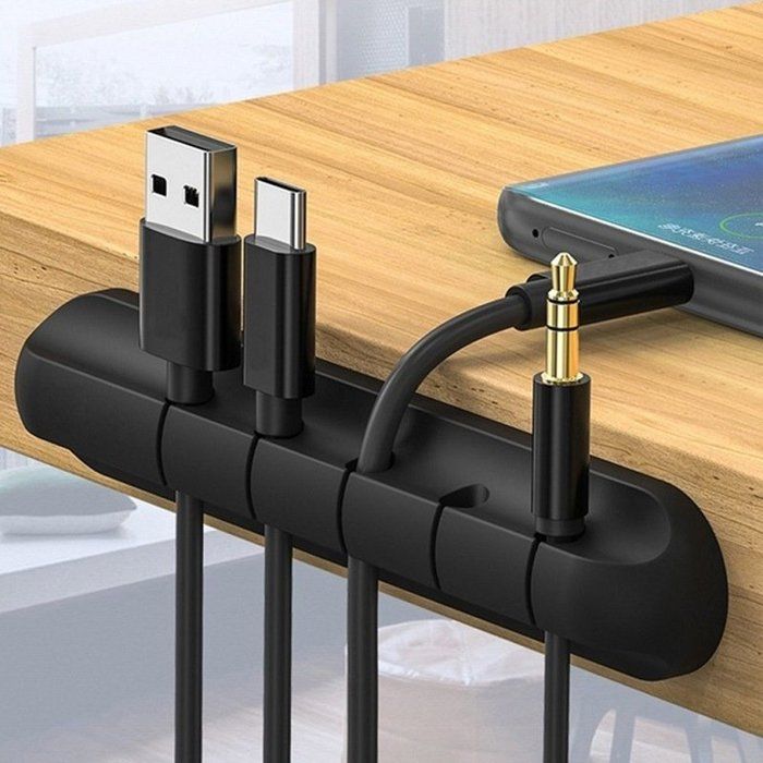 Clips de Support de Câble USB - Silicone - Auto-adhésif - Flexible - Durable - Noir