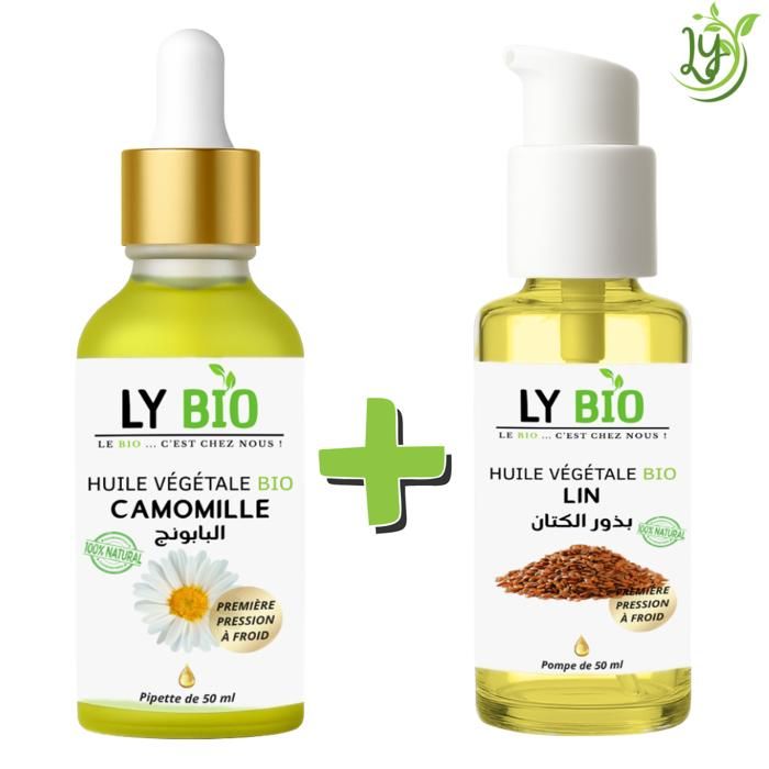 LYBIO PACK HUILE CAMOMILLE 50ML - PIPETTE + HUILE LIN 50ML - POMPE