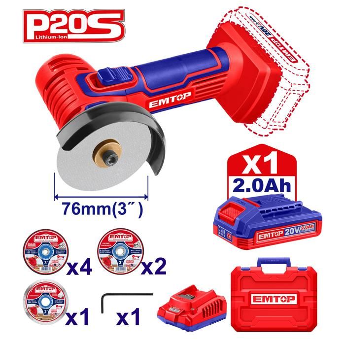 Mini meuleuse 76mm sans fil 20V + Batterie 2.0Ah