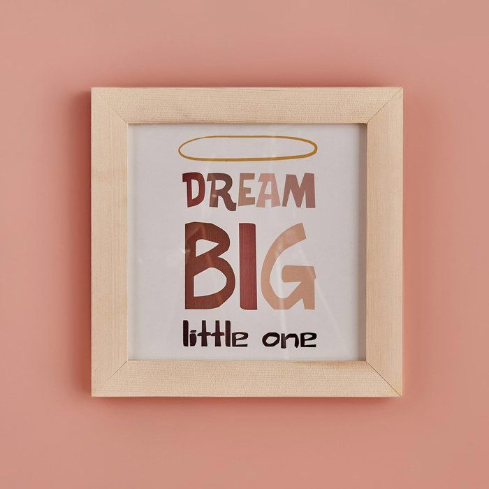 Peinture encadrée - Dream Big - Naturel - 24x24 cm - 100% Bois - Pour enfant