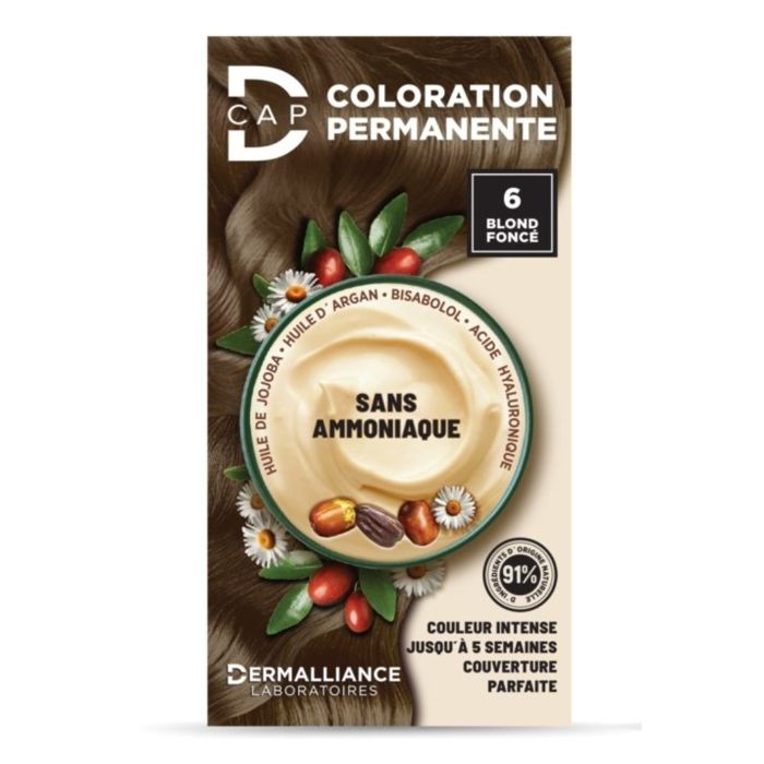 Teinture capillaire - D-CAP - N°6 Blond Foncé - 150 ml - Sans parabène - Couverture complète des cheveux blancs