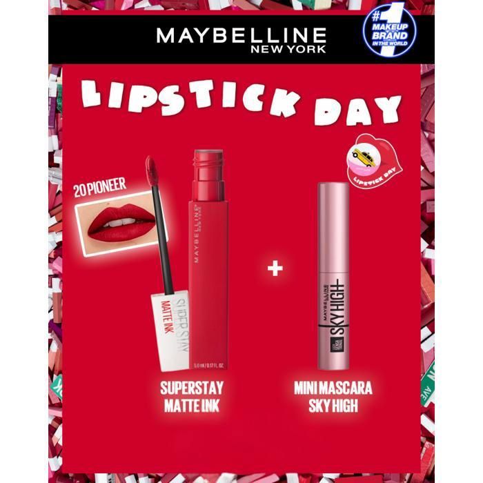 Pack Maybelline – SuperStay Matte Ink 20 Pioneer + Mini Mascara Sky High