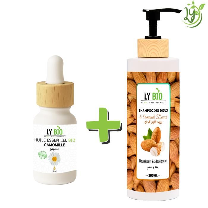 LYBIO PACK HUILE ESSENTIEL CAMOMILLE 10ML + SHAMPOOING AMANDE DOUCE 200ML - NOURRISSANT & ADOUCISSANT