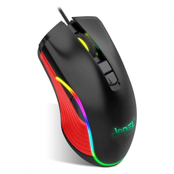 Souris de jeu d'ordinateur Jedel GM806 noire avec rétro-éclairage RGB, filaire