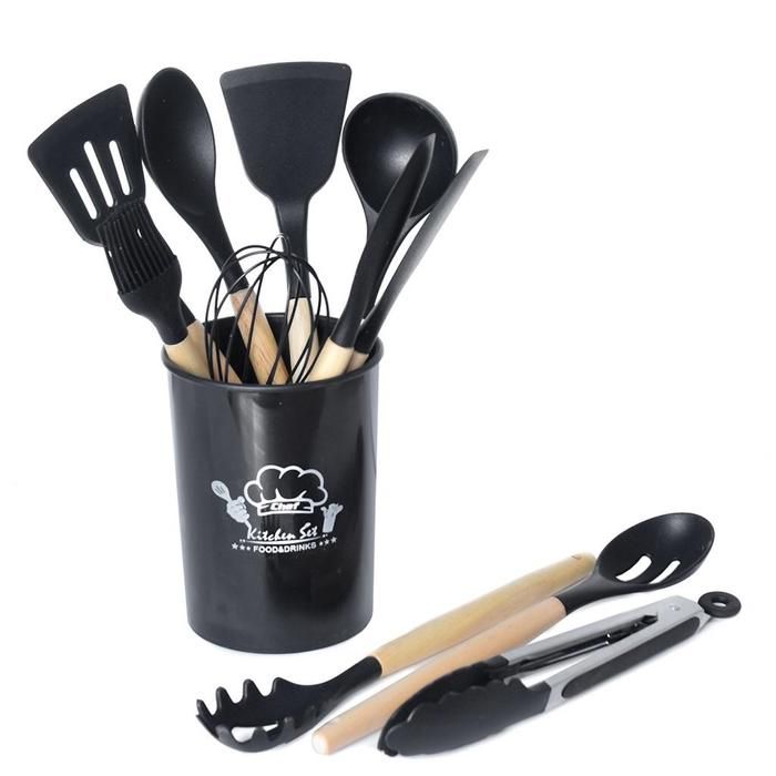 Ensemble d ustensiles de cuisine en silicone couleur NOIR