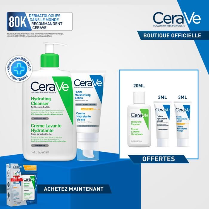 Crème Lavante Hydratante - CeraVe - 473ml - Hypoallergénique - Non comédogène - Sans parfum