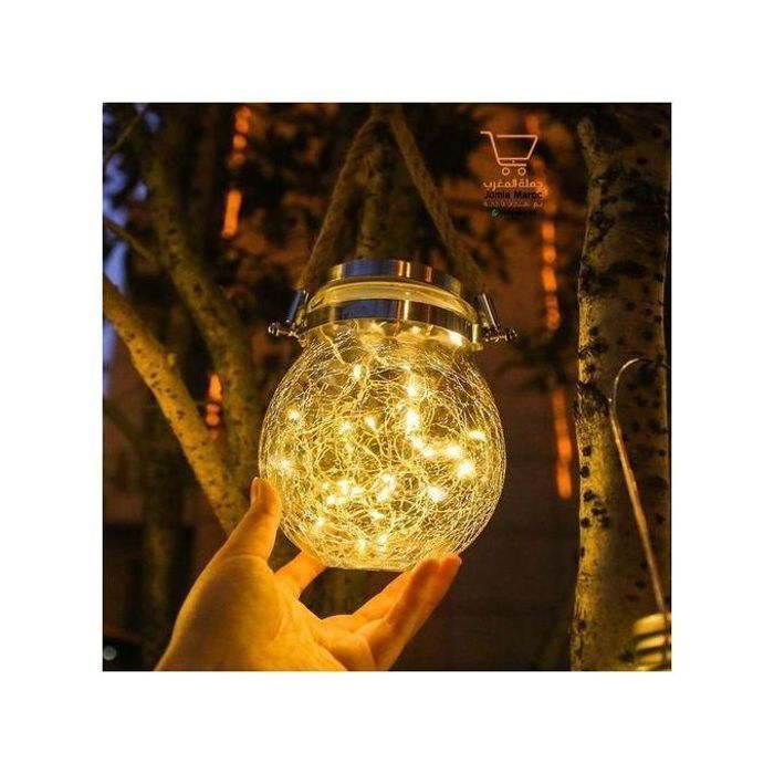 Lampe solaire boule de verre fissuré décorative étanche pour jardin et camping