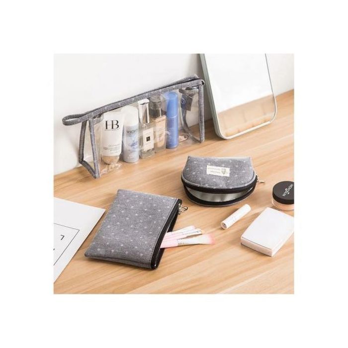 Lot de 3 Trousses de Maquillage Imperméables - Gris