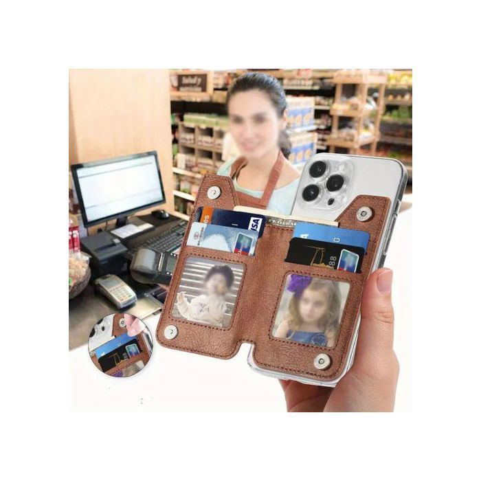 Porte-cartes autocollant en cuir PU porte monnaie de téléphone portable portefeuille Chic Support Magnétique pour Voiture