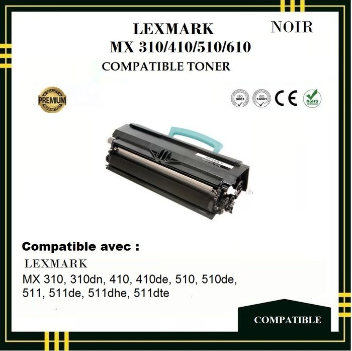 Cartouche de Toner Compatible avec LEXMARK MX310 MX410 MX510 MX610 510, 510dn, 610, 610de, 610dn, 610dte.