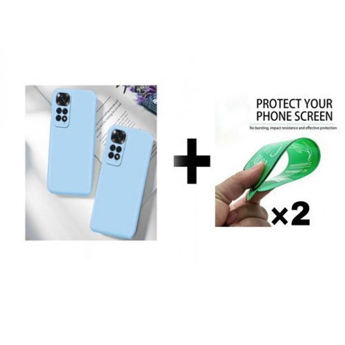 Coque et Protection d'Écran - GÉNÉRIQUE - Redmi Note 11S - Silicone - Bleu Ciel - Protection Complète