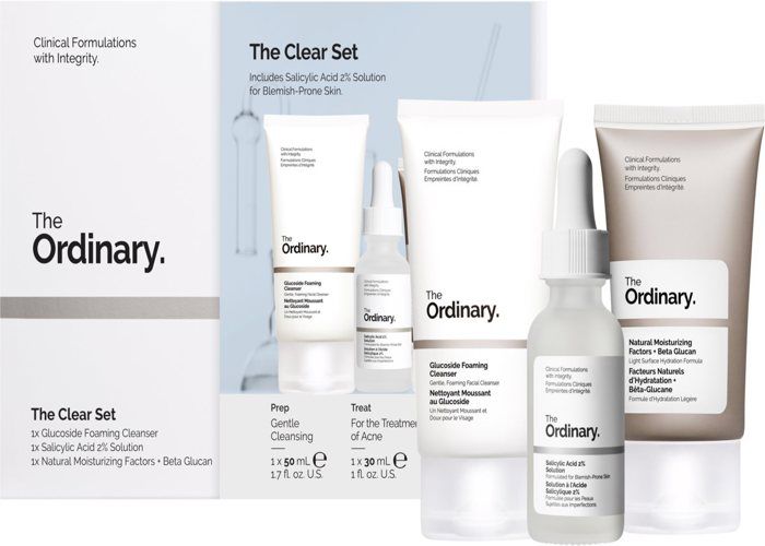 Coffret cadeau - The Ordinary - The Clear Set - Gel nettoyant - Sérum acide salicylique - Hydratation intense