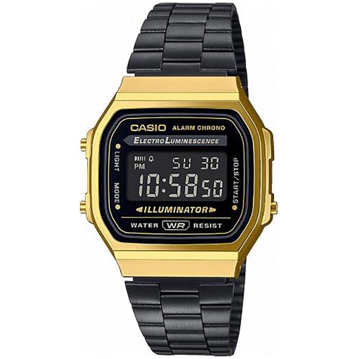 Montre - Casio - Vintage - Noir et Or - Acier inoxydable - Digital - Étanchéité 10 Atm