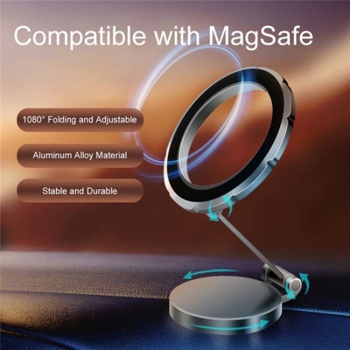 Support de téléphone magnétique pliable rotatif à 1080 degrés support de voiture à ventouse pour tableau de bord