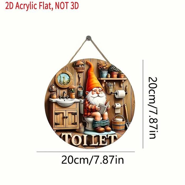 2D Plat - Signe de salle de bain fantaisiste Gnome - Décoration murale ronde en bois, « TOILET » Design humoristique, Idéal pour la