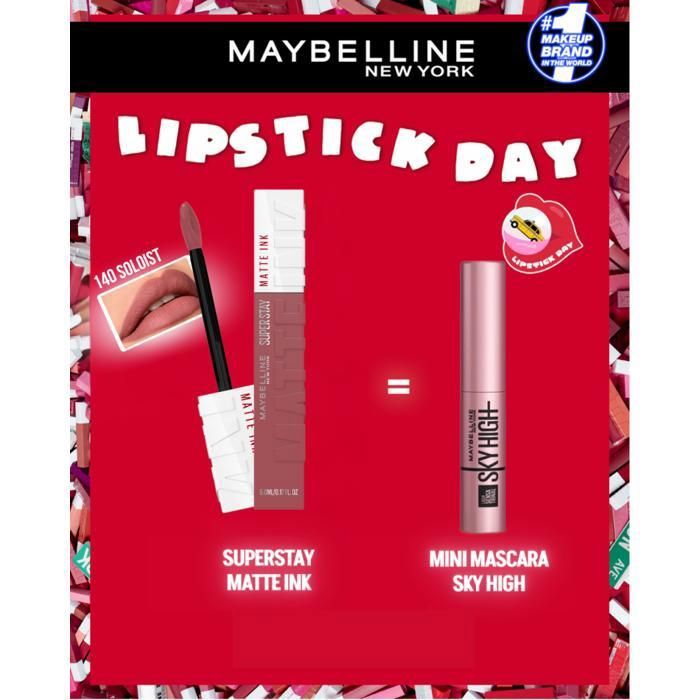 Pack Maybelline – SuperStay Matte Ink 140 Soloist (Pinks) + Mini Mascara Sky High