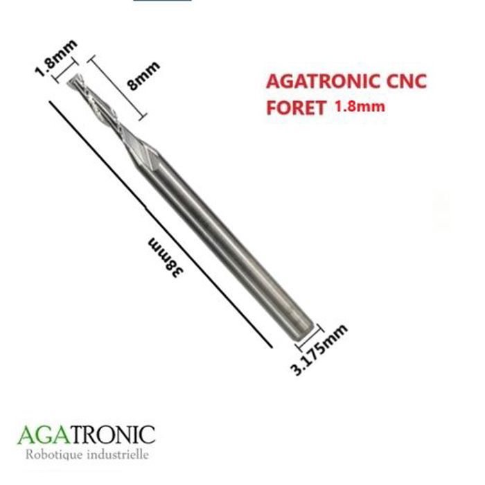 AGATRONIC 3.17xD1.8x8x38mm Fraise en carbure à simple cannelure pour CNC