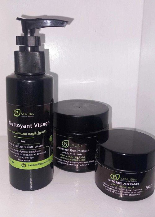 Coffret de Soin Visage Naturel SAL Bio - Nettoyant + Gommage Éclaircissant + Crème Argan