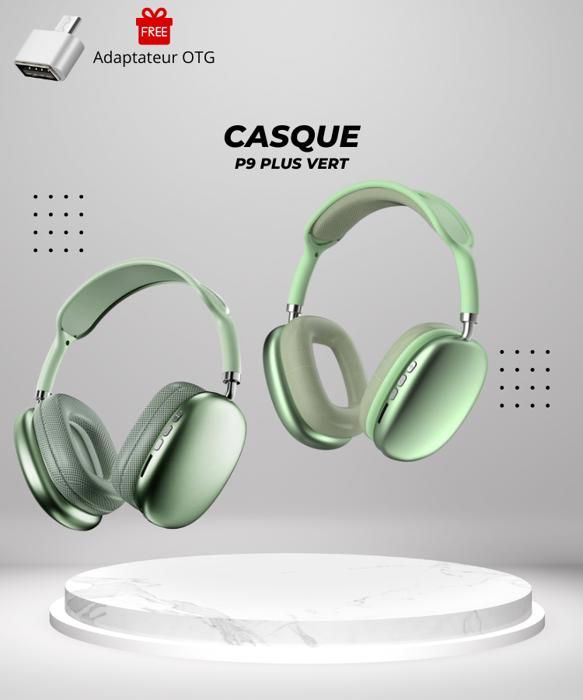 "Offre Specia" Casque P9 Plus Vert,Bluetooth, Sans FIL,de tres Haute Qualite Sonore